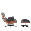 Πολυθρόνα Relax MIREN Με Υποπόδιο Μαύρο/Καφέ Ξύλο/PU 82x92x78cm