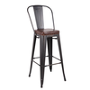 RELIX Σκαμπό Bar-Pro με Πλάτη, Μέταλλο Βαφή Antique Black, Pu Σκούρο Καφέ