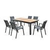 NAPOLI Set Dining ALU Κήπου: 6 Πολυθρόνες + Τραπέζι Επεκτ/νο Μαύρο-Καρυδί-Textilene Ανθρακί