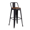 RELIX Wood Σκαμπό Bar με Πλάτη,Μέταλλο Βαφή Μαύρο Extra Matte, Απόχρωση Ξύλου Dark Oak