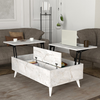 Τραπεζάκι σαλονιού Roy με σερβιτόρο χρώμα λευκό εφέ μαρμάρου 121x69x40εκ.