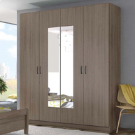Wardrobe With Mirror 4-Door Melamine 182x60x220 cm