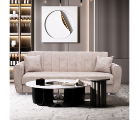 ELVA LIGHT BROWN ΥΦΑΣΜΑ 3ΘΕΣΙΟΣ ΚΑΝΑΠΕΣ/ΚΡΕΒΑΤΙ ΜΕ ΑΠΟΘ.ΧΩΡΟ 210X80εκ.