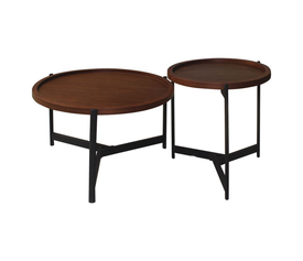 TOSS Set-2 Τραπεζάκια Σαλονιού, Καθιστικού Μέταλλο Βαφή Μαύρο, Απόχρωση Καρυδί