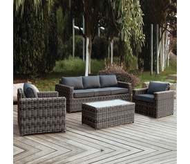 ARIZONA Set Σαλόνι Κήπου ALU: 3Θέσιος +2 Πολυθρόνες +Τραπέζι Wicker Grey Brown- Μαξ.Ανθρακί