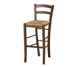 Σκαμπό μπαρ Venezia ξύλινο καρυδί με ψάθα