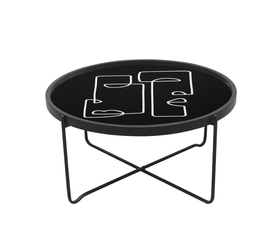 FACE COFFEE TABLE ΠΟΛΥΧΡΩΜΟ ΜΕ PATTERN ΜΑΥΡΟ 75x75x37.5