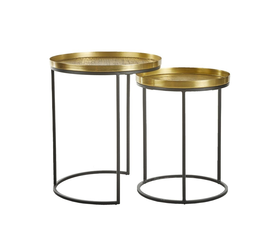 TOTALE SIDE TABLE SET 2ΤΕΜ BRASS ANTIQUE ΜΑΥΡΟ 49x49x56