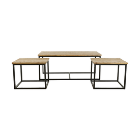 QUADRO COFFEE TABLE SET 3ΤΕΜ ΦΥΣΙΚΟ ROUGH ΜΑΥΡΟ 110x60x45