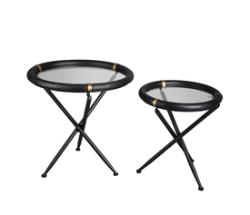 COLOMBO SIDE TABLE SET 2ΤΕΜ ΜΑΥΡΟ ΧΡΥΣΟ 64x64x64cm