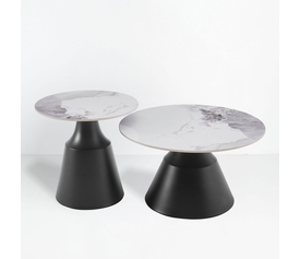 ATRIUM COFFEE TABLE SET 2ΤΕΜ ΛΕΥΚΟ ΜΕ ΟΨΗ ΜΑΡΜΑΡΟΥ ΜΑΥΡΟ 70x70x38cm