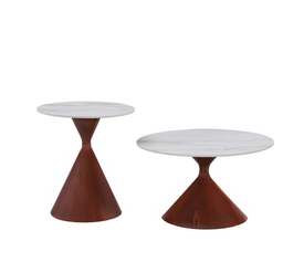NOISETTE COFFEE TABLE SET 2ΤΕΜ ΛΕΥΚΟ ΜΕ ΟΨΗ ΜΑΡΜΑΡΟΥ ΚΑΡΥΔΙ 70x70x40cm