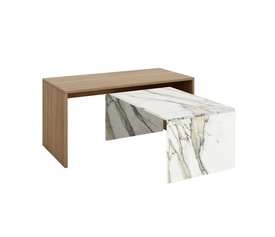 TUNUSIA COFFEE TABLE ARTISAN OAK ΛΕΥΚΟ ΜΕ ΟΨΗ ΜΑΡΜΑΡΟΥ 90x45x45