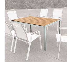 VIRNA Τραπέζι Κήπου-Βεράντας, Μέταλλο Βαφή Άσπρο, Polywood Φυσικό