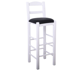 ΣΙΦΝΟΣ Σκαμπό BAR με Πλάτη, Οξιά Βαφή Εμποτισμός Λάκα Άσπρο, Κάθισμα Pu Μαύρο