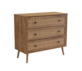 Ammos κομότα 3 συρτάρια φυσικό με rattan 90x39x79cm