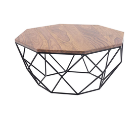 GLEN Τραπεζάκι Σαλονιού Καθιστικού, Μέταλλο Βαφή Μαύρο, Ξύλο Ακακία Φυσικό