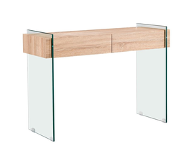 GLASSER Wood Κονσόλα Διάφανο Γυαλί 12mm - με Συρτάρια Απόχρωση Δρυς