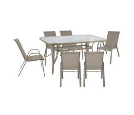 RIO Set Τραπεζαρία Κήπου Μέταλλο Βαφή Μπεζ, Textilene Μπεζ: Τραπέζι + 6 Πολυθρόνες
