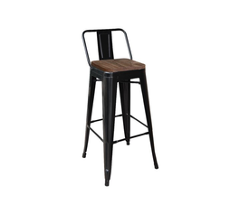 RELIX Wood Σκαμπό Bar-Pro με Πλάτη, Μέταλλο Βαφή Μαύρο Μatte, Απόχρωση Ξύλου Dark Oak