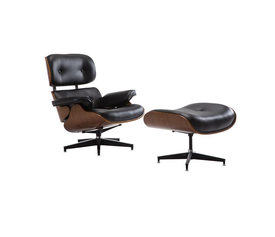 RELAX Πολυθρόνα με Σκαμπό, Σαλονιού - Καθιστικού, PU Μαύρο