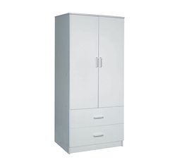 CLOSET Ντουλάπα Δίφυλλη, Ράφι, Θέσεις για Κρεμάστρες, 2 Συρτάρια, Απόχρωση Άσπρο