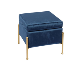 RAY Αποθηκευτικό Σκαμπό, Μέταλλο Βαφή Χρυσό, Ύφασμα Velure, Απόxρωση Μπλε