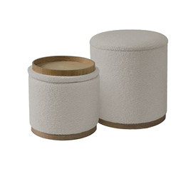 MATIC Set-2 Σκαμπό-Τραπεζάκι με Αποθηκευτικό Χώρο, Teddy Ύφασμα Εκρού