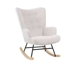 ALMA Rocking Πολυθρόνα Μπερζέρα Καθιστικού, Teddy Ύφ.Άσπρο, Βάση Μαύρο-Φυσικό