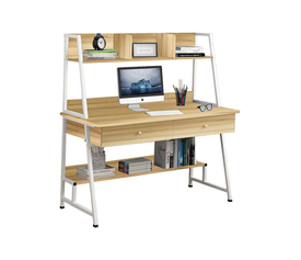 ΓΡΑΦΕΙΟ Η/Υ 2 Συρτάρια 2 Ράφια Μέταλλο Βαφή Άσπρο, MDF - Melamine  Απόχρωση Sonoma