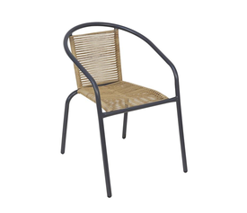 MIKA Πολυθρόνα Στοιβαζόμενη Κήπου, Μέταλλο Βαφή Ανθρακί, PE Rattan Φυσικό