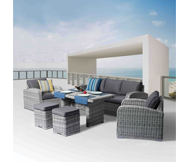 BELMAR Set Σαλόνι Τραπεζαρία ALU: Τραπέζι+3Θέσιο+2 Σκαμπό+2 Πολυθρόνες,Wicker Grey White