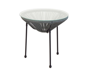 ACAPULCO Τραπεζάκι Μέταλλο Βαφή Μαύρο, Plastic Rattan Γκρι