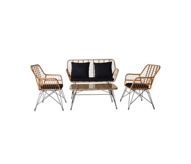 SALSA MAX Living Set Κήπου 4 τεμαχίων, Μέταλλο Βαφή Μαύρο, Wicker Φυσικό, Μαξιλάρια Μαύρο