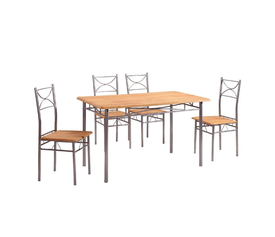 LORETO Set Τραπεζαρία Σαλονιού Κουζίνας: Τραπέζι + 4 Καρέκλες Μέταλλο Βαφή Silver, Φυσικό