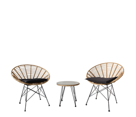 Σετ Τραπεζαρία Κήπου RICHIE Φυσικό/Μαύρο Μέταλλο/Rattan Με 2 Πολυθρόνες