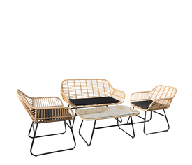 Σετ Σαλόνι Κήπου ACILIUS Φυσικό/Μαύρο Μέταλλο/Rattan 2θ. Καναπές+2 Πολυθρόνες+Τραπεζάκι