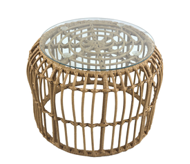 Τραπεζάκι Κήπου ArteLibre ALBIUS Φυσικό Rattan/Μέταλλο/Γυαλί Φ50x35cm
