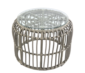 Τραπεζάκι Κήπου ALBIUS Γκρι Rattan/Μέταλλο/Γυαλί Φ50x35cm