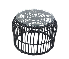 Τραπεζάκι Κήπου ALBIUS Μαύρο Rattan/Μέταλλο/Γυαλί Φ50x35cm