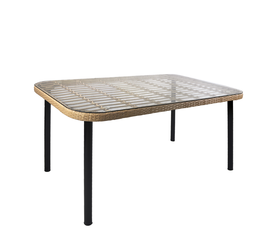 Τραπέζι Κήπου AMPLAS Φυσικό/Μαύρο Μέταλλο/Rattan/Γυαλί 140x80x73cm