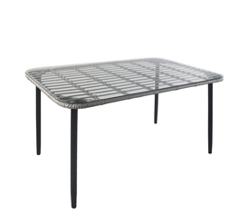 Τραπέζι Κήπου ANNIUS Γκρι/Μαύρο Μέταλλο/Rattan/Γυαλί 120x70x78cm