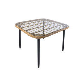 Τραπέζι Κήπου ArteLibre ANTIUS Φυσικό/Μαύρο Μέταλλο/Rattan/Γυαλί 80x80x73cm