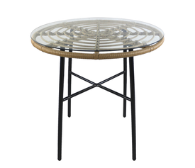 Τραπέζι Κήπου ArteLibre APPIUS Φυσικό/Μαύρο Μέταλλο/Rattan/Γυαλί 70x70x74cm