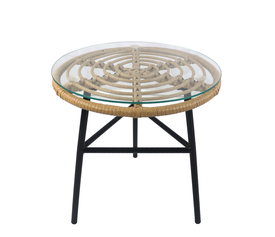 Τραπέζι Κήπου ArteLibre ARELLIUS Φυσικό/Μαύρο Μέταλλο/Rattan/Γυαλί 45x45x46cm