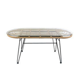 Τραπέζι Κήπου ARRIUS Φυσικό/Μαύρο Μέταλλο/Rattan/Γυαλί 100x45x46cm