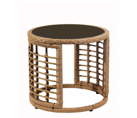 Τραπεζάκι Κήπου ArteLibre AURIUS Φυσικό Rattan/Γυαλί Φ45x40cm