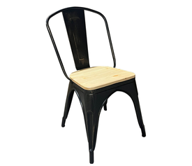 Καρέκλα Βιομηχανικού Τύπου Vintage TOLIKO II Μαύρο Αντικέ/Φυσικό Μέταλλο/Ξύλο 45x53x85cm