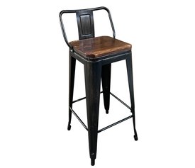 Σκαμπό Bar Βιομηχανικού Τύπου Vintage MOLERO II Μαύρο Αντικέ/Καφέ Μέταλλο/Ξύλο 44x44x94cm