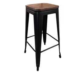 Σκαμπό Bar Βιομηχανικού Τύπου Vintage SILANO II Μαύρο Ματ/Καφέ Μέταλλο/Ξύλο 42x42x76cm